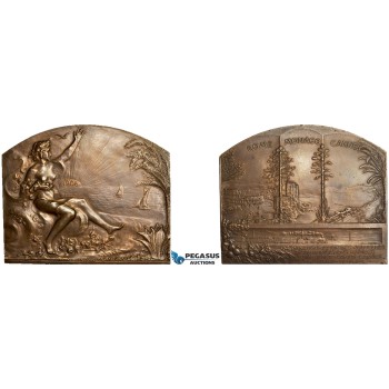 AC518, France & Italy,  Bronze Plaque Art Nouveau Medal 1908 (70x59mm, 123g) by Szirmai, Monte Carlo Railroad, Train