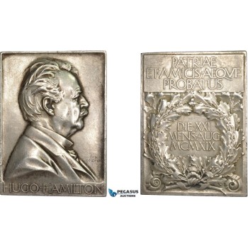 AC528, Sweden, Silver Plaque Medal 1920 (67x47mm, 93.3g) by Lindberg, Hugo Hamilton, Minister for Civil Affairs