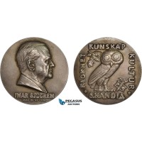 AC530, Sweden, Silver Medal 1953 (Ø56mm, 101.2g) Iwar Sjogren, Medicine, Owl, Rare!