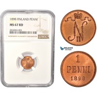 AC544, Finland (under Russia) Nicholas II, 1 Penni 1898, NGC MS67RD, Pop 1/0 AC544, Finland (under Russia) Nicholas II, 1 Penni 1898, NGC MS67RD, Pop 1/0