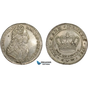 AC557, Denmark, Christian VI, 4 Mark (Krone) 1731 CW, Copenhagen, Silver, VF-XF