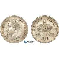 AC560, France, Napoleon III, 50 Centimes 1868-BB, Strasbourg, Silver, VF