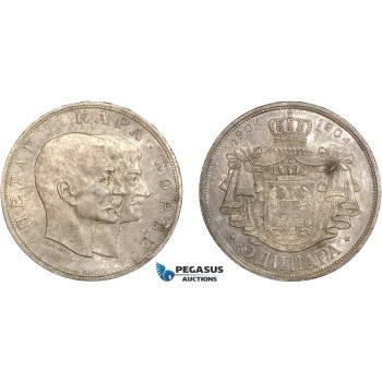 AC568, Serbia, Petar I, 5 Dinara 1904, Silver, Cleaned AU