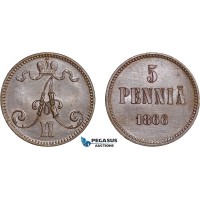 AC578, Finland (under Russia) Alexander II, 5 Penniä 1866, Cleaned UNC
