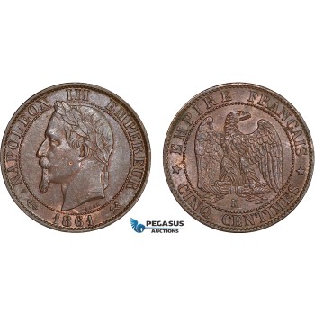 AC620, France, Napoleon III, 5 Centimes 1861-K, Bordeaux, AU