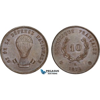 AC621, France, National Defence Government, Pattern 10 Centimes 1870-A, Paris, Cleaned AU