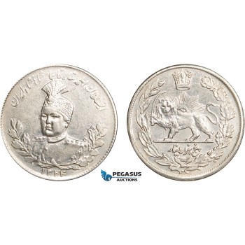 AC624, Iran, Ahmad Shah, 5000 Dinars (5 Kran) AH1344 (1925) Silver, Cleaned AU