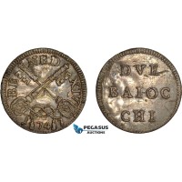 AC628, Italy, Papal, Benedict XIV, 2 Baiocchi 1747, Billon, Lustrous AU AC628, Italy, Papal, Benedict XIV, 2 Baiocchi 1747, Billon, Lustrous AU