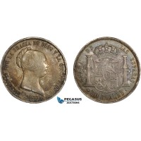 AC635, Spain, Isabella II, 20 Reales 1855, Madrid, Silver, Toned XF (Few edge nicks) 