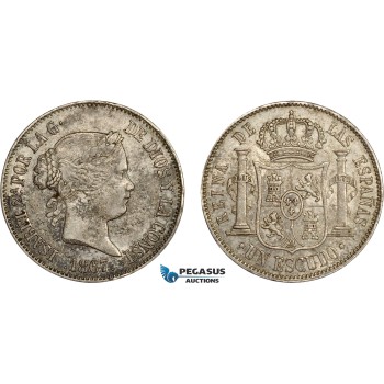 AC636, Spain, Isabella II, 1 Escudo 1867, Madrid, Silver, XF-