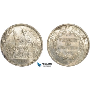 AC646, French Indo-China, Piastre 1900-A, Paris, Silver, Light corrosion/cleaning, AU