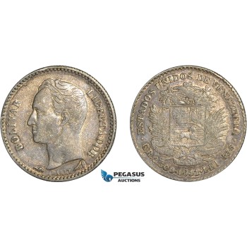 AC654, Venezuela, 1/2 Bolivar 1911, Paris, Silver, Toned VF