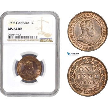 AC666, Canada, Edward VII, 1 Cent 1902, NGC MS64RB