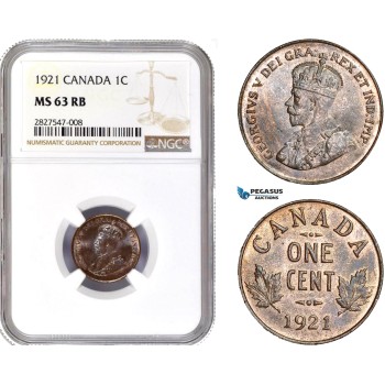 AC668, Canada, George V, 1 Cent 1921, NGC MS63RB