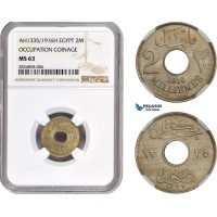 AC678, Egypt (Occupation Coinage) 2 Milliemes AH1335 (1916) NGC MS63