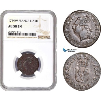 AC690, France, Louis XVI, Liard 1779-W, Lille, NGC AU58BN, Pop 1/0, Rare!