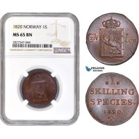 AC732, Norway, Carl XIV Johan, 1 Skilling 1820, Kongsberg, NGC MS65BN, Pop 1/0