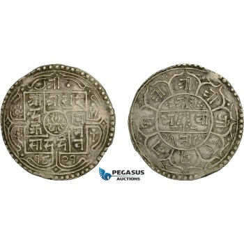 AC763, Nepal, Surendra Vikrama. 2 Mohars SE1801 (1879) Silver, XF