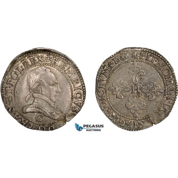 AC842, France, Henri III, 1/2 Franc dargent 1587-C, Saint-Lô, Silver (7.14g) Dup. 1131, Toned XF