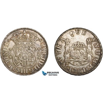 AC850, Mexico, Charles III, Pillar 2 Reales 1761 Mo M, Mexico City, Silver, XF-AU