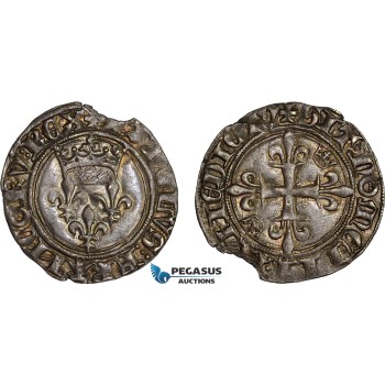 AC888, France, Charles VI, Gros dit Florette ND (1417) Rouen, Silver (2.90g) Small edge flaw, Toned AU