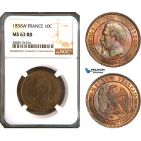 AC928, France, Napoleon III, 10 Centimes 1856-W, Lille, NGC MS63RB, Pop 1/0