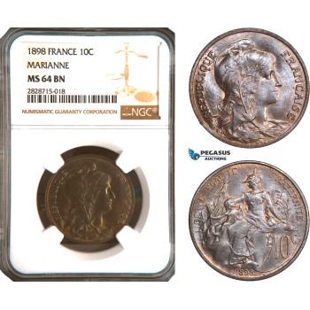 AC930, France, Third Republic, 10 Centimes 1898 (Marianne) NGC MS64BN