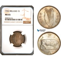 AC940, Ireland, 1 Shilling 1942, Silver, NGC MS65