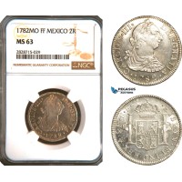 AC945, Mexico, Charles IV, 2 Reales 1782 Mo FF, Mexico City, Silver, NGC MS63 AC945, Mexico, Charles IV, 2 Reales 1782 Mo FF, Mexico City, Silver, NGC MS63