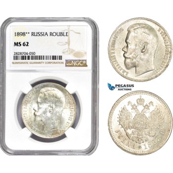 AC955, Russia, Nicholas II, Rouble 1898 (**) Brussels, Silver, NGC MS62