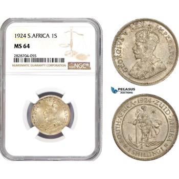 AC958, South Africa, 1 Shilling 1924, Pretoria, Silver, NGC MS64