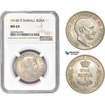 AC990, Italian Somaliland, Vitt. Emanuele III, Rupia 1914-R, Rome, Silver, NGC MS63