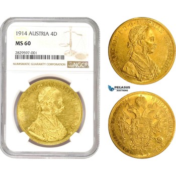 AD001, Austria, Franz Joseph, 4 Ducats 1914, Vienna, Gold, NGC MS60