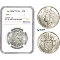 AD046-R, Southern Rhodesia, George VI, 1/2 Crown 1944, London, Silver, NGC AU53