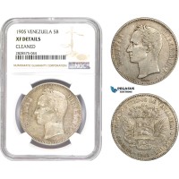 AD052-R, Venezuela, 5 Bolivares 1905, Paris, Silver, NGC XF Details