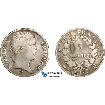 AD064, France, Napoleon, 5 Francs 1812-Q, Perpignan, Silver, F