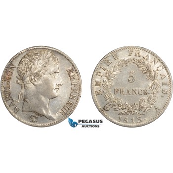 AD065, France, Napoleon, 5 Francs 1813-A, Paris, Silver, Cleaned AU