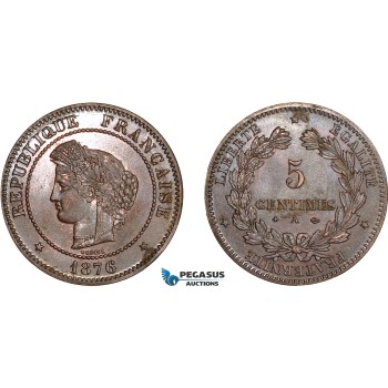 AD069, France, Third Republic, 5 Centimes 1876-A, Paris, aUNC