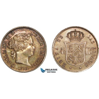 AD078, Spain, Isabella II, 4 Reales 1858, Silver, Old cleaning, re-toned, AU