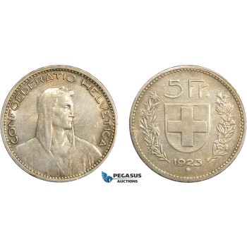 AD083, Switzerland, 5 Francs 1923-B, Bern, Silver, Toned XF