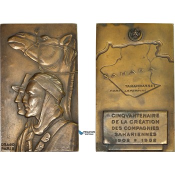 AD085, Algeria & France, Bronze Plaque Medal 1952 (60x100mm, 308.3g) by Drago, Saharan Companies, French Army, RR!!
