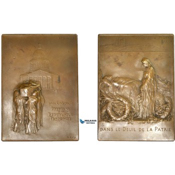 AD090, France, Bronze Plaque Medal 1894 (57x81mm, 111.8g) by Roty, Funeral of President Carnot