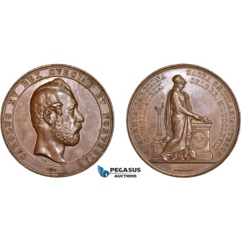 AD105, Sweden, Karl XV, Bronze Medal 1868 (Ø58mm, 71.5g) by Ericsson, Lund University, Owl, Minerva