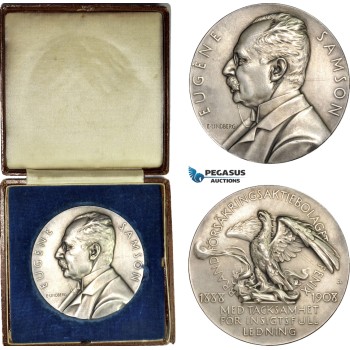 AD109, Sweden, Silver Medal 1908 (Ø56mm, 100g) by Lindberg, Eugene Samson, Fire Insurance, Phoenix