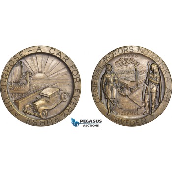 AD115, Sweden & United States, Bronze Medal 1928 (Ø70mm, 120g) General Motors, Car, Viking Ship