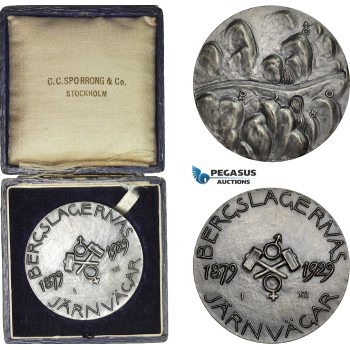 AD116, Sweden, Silver Medal 1929 (Ø50mm, 62g) by Milles, Train, 50 Years of Bergslagen Railroad