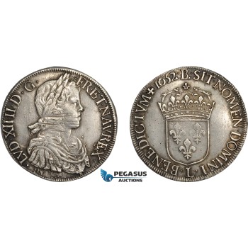 AD121, France, Louis XIV, Ecu 1652-L, Bayonne, Silver (27.01g) Toned AU