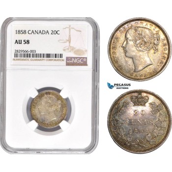 AD130-R, Canada, Victoria, 20 Cents 1858, Silver, NGC AU58