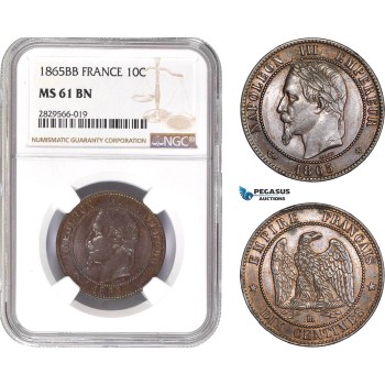 AD137-R, France, Napoleon III, 10 Centimes 1865-BB, Strasbourg, NGC MS61BN