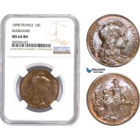 AD141-R, France, Third Republic, 10 Centimes 1898, Paris, NGC MS64BN